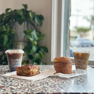 Iced Blue Berry Brown Sugar latte with oat. And barista recommend "The Instigator."