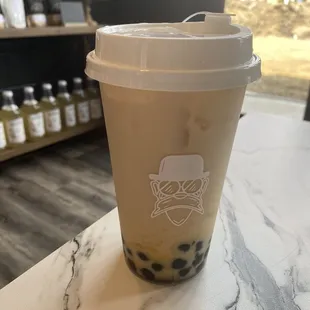 Caramel Milk Tea with custard pudding and tapioca
