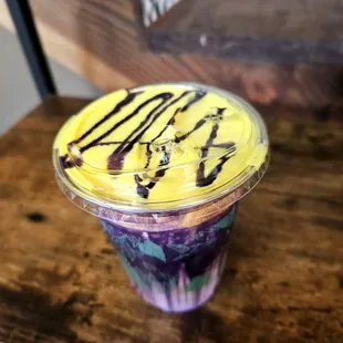 egg cloud cream foam with ube drizzle-ube coffee