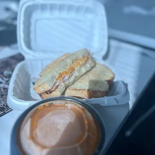 Coffeehouse Grilled Cheese sandwich w/ ham &amp; Red Pepper &amp; Smoked Gouda soup.