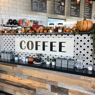a display of coffee and pastries