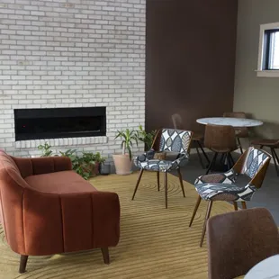 a living room with a fireplace