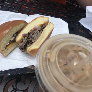 Roast beef sandwich, vanilla latte