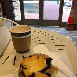 Delicious chai latte and cheese with chocolate muffin