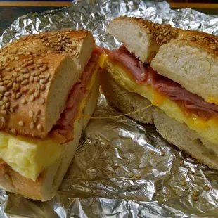 Ham, egg and cheese breakfast sandwich