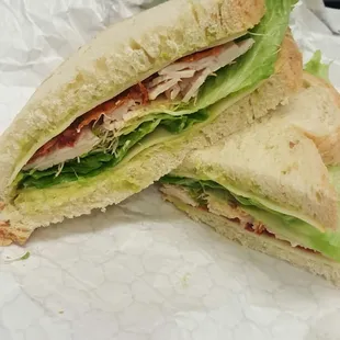 Charles,  - tomatoes +bacon.  Comes on sunflower seed bread w/ turkey,  lettuce,  sprouts,  Muenster cheese&amp;  honey mustard