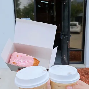 raspberry swirl croissant, rose honey latte, pistachio latte