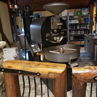 a coffee grinder in a coffee shop
