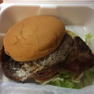 Ribeye steak sandwich... Not bad. Tomato and lettuce made bread soggy so I would ask for it on the side next time