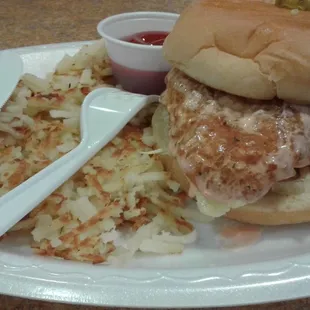 Buffalo Chicken Filet with side of Hashbrowns