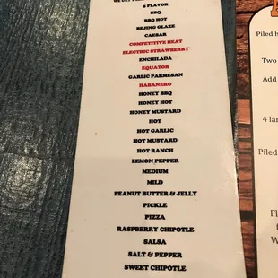 All the wing flavors they offer !