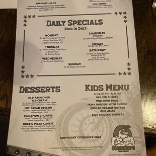 Daily specials