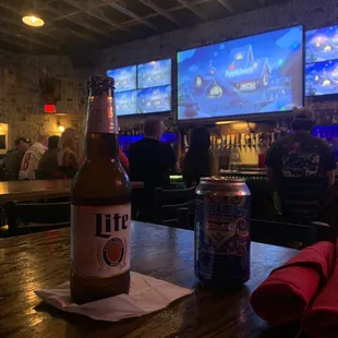 a beer on a table in a bar