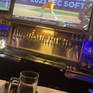 a baseball game being played on a big screen tv