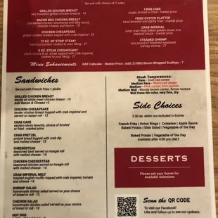 Back of menu