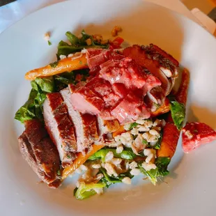 Smoked duck with strawberry rhubarb