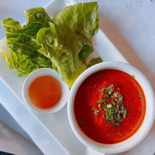 Tomato basil bisque and salad