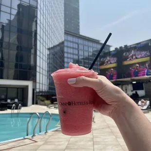 Strawberry daiquiri by the pool