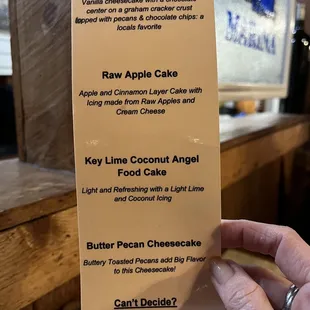 Dessert menu always varies.