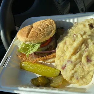Veggie Burger and Mashed Potatoes