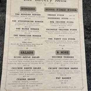 Lunch menu