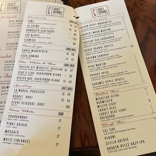 Drinks menu