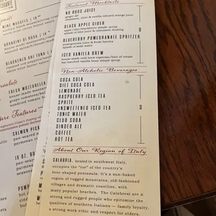 Drinks menu