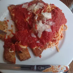 Eggplant parm with linguine