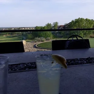 a view of a golf course from a table