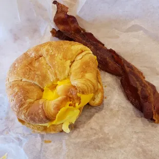 Egg and cheese with a side of bacon