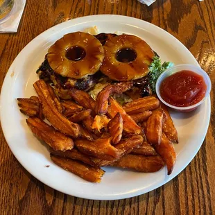 Hawaiian chicken and sweet potato fries