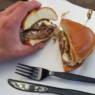 Hand for reference. Kind of hard to tell, but burger of the day is pretty small.