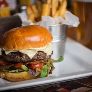 a burger and fries