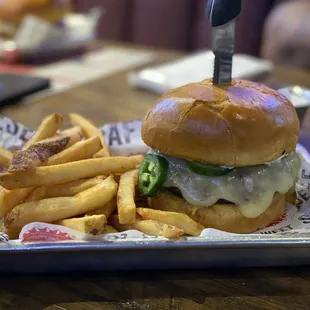 Rocky Point Burger with pickle Jalapeno