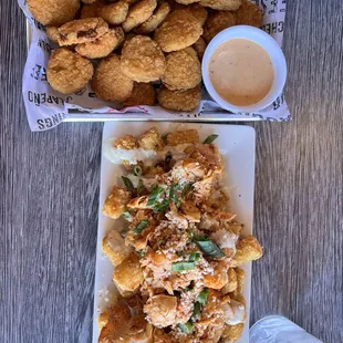 Fried pickles and buffalo chicken tots