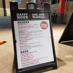 Menu of Happy Hour prices until 6pm