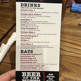 Menu for happy hour