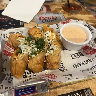 Buffalo chicken eggrolls with spicy ranch