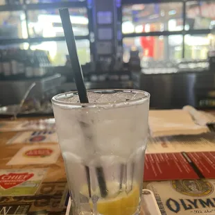 Tito&apos;s and soda at the bar