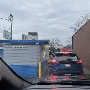 a car and a building