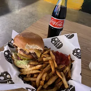 delicious burger with a real coke