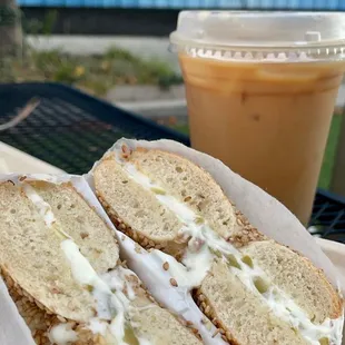 a cold drink and a sandwich