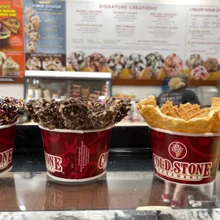 three cups of ice cream