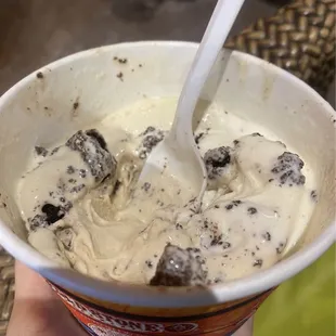 Cake batter and coffee ice cream with brownie