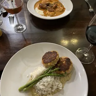 Lobster cakes and shrimp and grits!