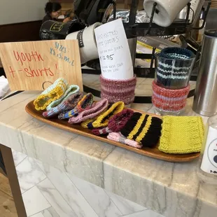 hand knitted coffee sleeves
