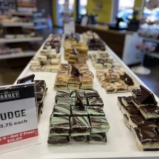 a variety of desserts on display