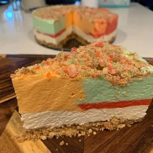 Poncho's Sherbet Cheesecake. Yes sherbet cheesecake, not ice cream!