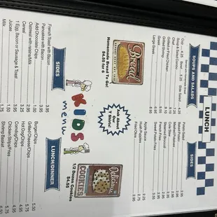 the menu for the restaurant