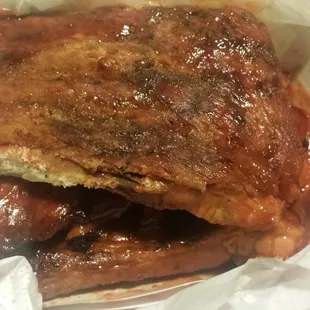 Slab of Ribs with mild sauce. Meaty and Delicious! Comes with bread and fries.